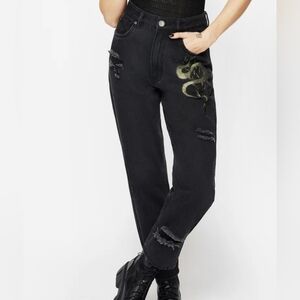 Disturbia Nirah Embroidered Black High Rise Jeans with Snake Design Sz 26 NWT